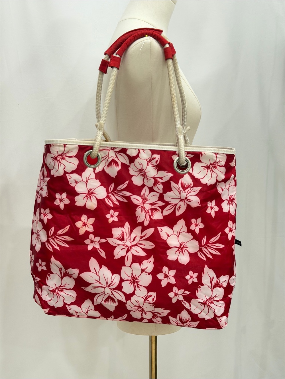 Vintage Lancôme Red White Reversible Beach Tote Bag With Pouch - Picture 4 of 8